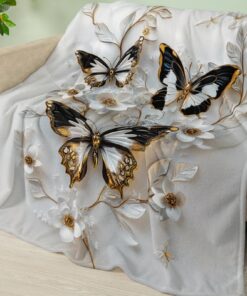 Kuscheldecke Weißer Schmetterling Flanell 200x200 Flauschig Waschbar für Wohnzimmer und Sofa