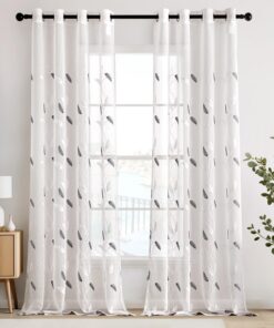 EMEMA Transparente Voile Vorhänge für Wohnzimmer und Schlafzimmer moderne Muster Jeder H 260 X B 140 cm Blätter Grau |