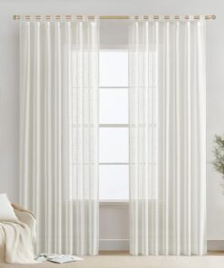 MIULEE Weiß Halbtransparente Vorhänge für Wohnzimmer und Schlafzimmer mit Schlaufen Leineneffekt 2er Set 140x245