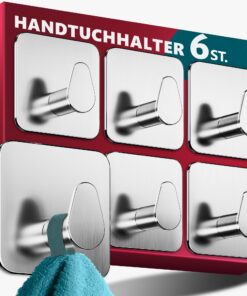 Menz Klebehaken 6er Set Edelstahl - Bohrenfreier Handtuchhalter für Stilvolle im Bad - Praktisch und geschmackvoll