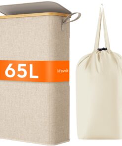 Lifewit 65L Wäschekorb für Apartment, Wohnheim und Wohnwagen mit Bambusframe und Tragegriff