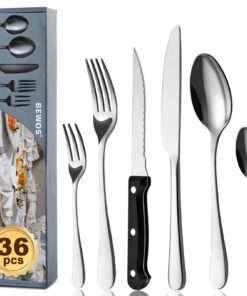 BEWOS 36-teiliges Besteckset für Haus & Küche: Premium-Edelstahl-Messer-Löffel-Gabel-Set, Spülmaschinenfest, Hochwertig