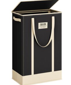 SOLEDI Schwarz Wäschekorb mit Griff, 53L, faltbar, ideal für Badezimmer, Schlafzimmer und Waschküche