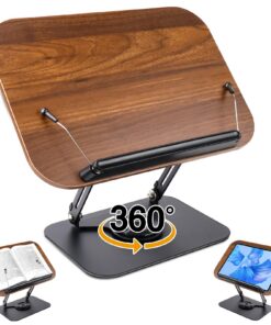 QGGTQG Leseständer Holz Verstellbar für Kochbücher und Rezepte mit 360° Drehbarer Basis und Seitenclip QGGTQG Verstellba