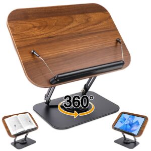 QGGTQG Leseständer Holz Verstellbar für Kochbücher und Rezepte mit 360° Drehbarer Basis und Seitenclip QGGTQG Verstellba