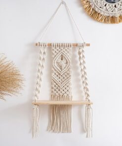 Holz Makramee Hängeregal für Wohnzimmer und Schlafzimmer, ideal für Pflanzen und Heimdekoration, Bohe-Style, mit Baumwol