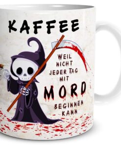 TRIOSK Lustige Kaffee Mord Tasse für Kaffeeliebhaber - Keramik 300ml Beige
