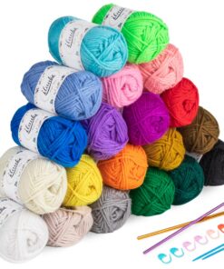 20 Farben Handstrickgarn, 600g - 4-Fädig Acrylgarn zur Häkelung und Strickung mit Nadeln und Markierungen inklusive Trag
