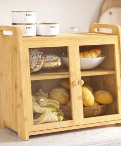 AMBIRD Bambus Brotkasten 20L - Hohe Kapazität, klare Acryltüren und Luftlüftung für frisches Brot - praktische seitliche