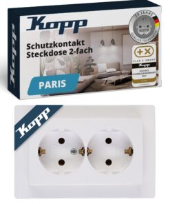 Kopp PARIS 2-fach Schutzkontaktsteckdose Arktis-Weiß - Ideal für Unterputz Einbauten - IP20 Einbausteckdose ohne Berühru