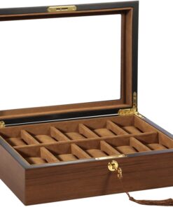 Uten Uten Uhrenbox für Muttertag, Vatertag, Geschenke in Dunkelbraun mit herausnehmbarem Kissen und Holz Aufbewahrungsbo
