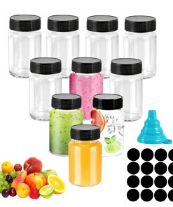 10 Stück Wiedervernutzbare Ingwer Shotflaschen zum Befüllen, Kleine Glasflaschen für Fruchtsaft, Milch und Süßigkeiten