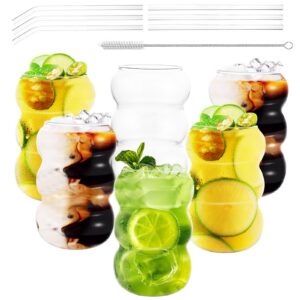 GBACHOOSE 6er Set Aesthetic Matcha Latte Glas, 500ml, Gerippte Gläser mit Strohhalm für Matcha und Cocktails