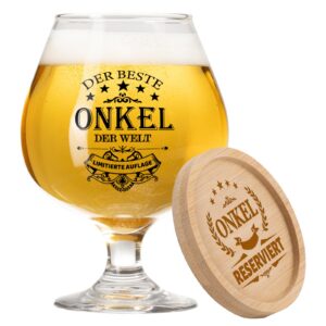 PRSTENLY Vatertagsgeschenk 17OZ Bierkrug Glas+Bambus Untersetzer für Onkel, Geschenke für den besten Onkel und Patenonke