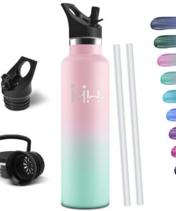HoneyHolly Trinkflasche 1L BPA-Frei Edelstahl Thermosflasche Auslaufsicher mit Strohhalm