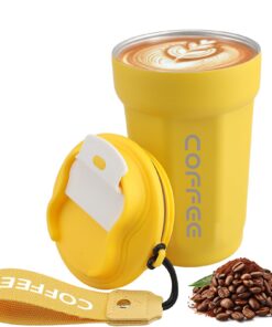 LROCOTANC Kaffeebecher To Go - Edelstahl Thermobecher 480ml - Vakuum Auslaufsicher Isolierbecher Mit Deckel (Gelb) LRO