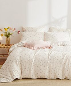 Lanqinglv Musselin Bettwäsche Blumen Weiß Rosa - Kuschelig & Aesthetic Bettwäsche-Oeko-TEX