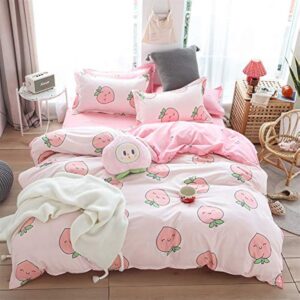 Mateju Bettwäsche Set 135x200 Kawaii Style, Cute Bettbezug & Kissenbezug, Pfirsich Obst Drucken Microfaser Set