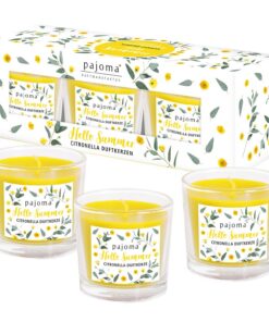 pajoma® Geschenkset Citronella Duftkerzen – 3er Set im Glas | ca. 8 h Brenndauer & Sommerduft | dekoratives Design & Ges