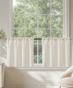 TOPICK Blickdicht Küchengardinen Beige für kleine Fenster OEKO-TEX STANDARD 100