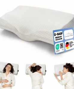 Memory Foam Orthopädisches Nackenstützkissen bei Nackenschmerzen - Für Rücken-, Bauch- & Seitenschläfer