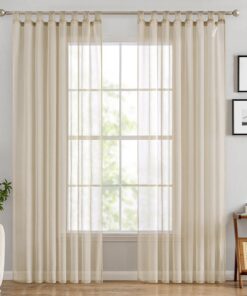 EMEMA Transparent Vorhang Set für Wohnzimmer Beige 140 X 245 cm Luftig Dekorativ mit Schlaflaufenschal und Bleibandabsch