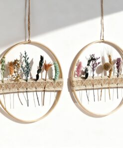 Trockenblumenkranz 2 Stück 26cm - Türkranz für Jahr rund Holzring Boho Stil Ganzjährig Tür Fenster Wand