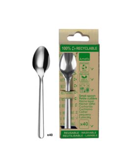 Amefa LEAVES Kaffeelöffel Set 40-teilig | 100% recyclebar | spülmaschinenfest | Besteck Set für Firmen-, Schul- und Spor