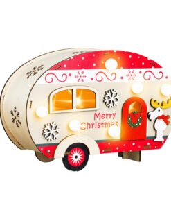 Spetebo LED Deko Holz Wohnwagen - Weihnachts Caravan mit 10 LED in warm weiß - Advent Winter Weihnachten
