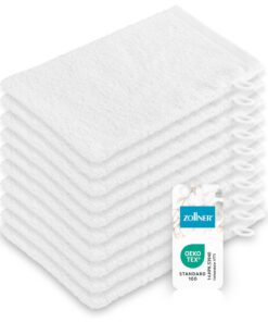ZOLLNER 10er Set Waschhandschuhe in 16x21 cm - saugstarke und Flauschige Waschlappen aus Baumwolle - waschbar bis 95°C -