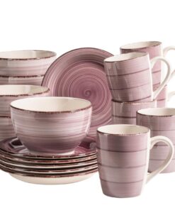 MÄSER 931950 Bel Tempo II Frühstück-Service Vintage Look, handbemalte Keramik, 6-Personen-Geschirr-Set, Lila Farbe Berr