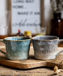 Retro Kaffeetasse Set 350ml, Spülmaschinenfest Mikrowellengeeignet, für Kaffee Latte Tee (2er Set)