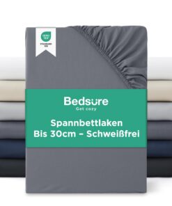 Bedsure Spannbettlaken 180x200cm Bis 30cm - Atmungsaktiv & Schnelltrocknend - Bettlaken 180 x 200 Boxspringbett - Gebürs