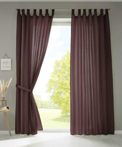 Gardinenbox Berlin 2er Set Vorhänge Schal Schlaufen HxB 225x140 cm Braun Blickdicht Microsatin Lichtdurchlässig Kräuselb
