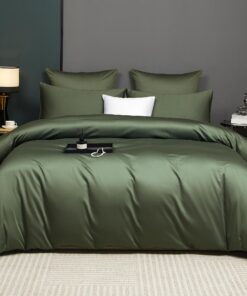 DXHOME Mako Satin Bettwäsche Grün Dunkelgrün Oeko-Tex 100 für Einzelbetten.submit_onceatășe_seo_title
