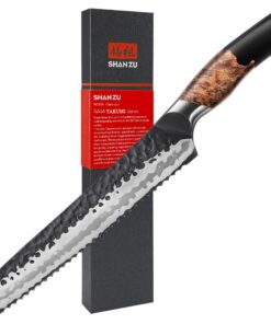 Professionelles Shan Zü Brotmesser 20 cm, 7-Lagerrostfreies Karbendioxidstahl, extra scharf, ergonomischer Ahornholzgrif