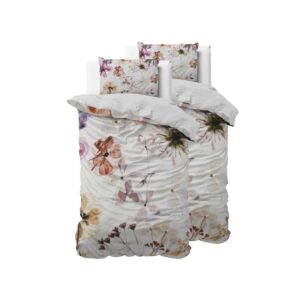 Sleptime weißes Bettwäsche Set 4teilig 135cm x 200cm - Wunderschöne Blumen - weich & bügelfrei - Bettbezüge mit Reißvers