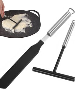 HPamba Créperie Teigverteiler und Gabel - Wendetefen für Crêpe Macher - Edelstahl- und Silikonnachrichtung für Zuhause u