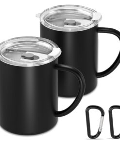 Yoassi 2er Set Thermotasse Camping Becher BPA Frei 300 ml Schwarz