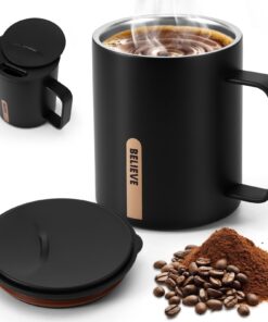 Miawtro Thermobecher mit Henkel und Schiebedeckel für Kaffee und Tee - 400ml Edelstahl Kaffeebecher zum Mitnehmen - Idea