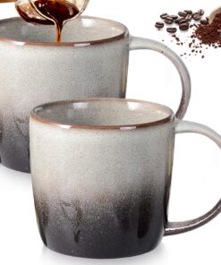 Große 330ml Retro-Design Keramik Kaffeetasse mit Henkel - 2 Stück für Büro & Zuhause