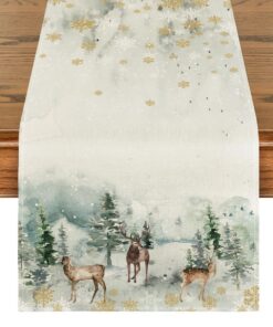 Artoid Mode Aquarell Rentier Baum Weihnachten Tischläufer für die Winterzeit in der Küche als Tischdeko | Artoid Mode A
