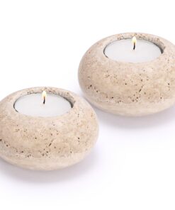 SUMTree Beige 2 Kerzenhalter aus Travertin für Couchtisch mit Teelichter und Marmor (7 x 4 cm)