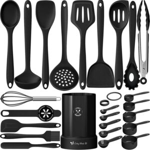 Silikon Küchenhelfer Set - 25 Stück Kochutensilien, Hitzebeständiger Kochbesteck Gesund & Antihaft, Spülmaschinengeeigne