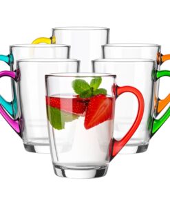 Glasmark KROSNO Tasse Set 6 Stück - Perfect für jeden Morgen mit buntem Henkel und Transparenten GLAS | Glasmark KROSNO