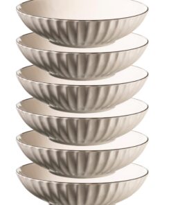 MÄSER Serie OSITA Suppenteller 6 Personen Hochwertiger Keramik Tiefes Set Retro-Design Steinzeug Weiß