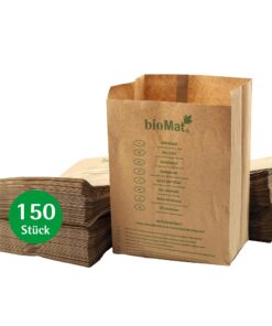 bioMat Kompostierbare 10l Papiertüten für Biomüll, Nassfest, Ideal für Jäger und Fischer, 150 Stück, Keilboden