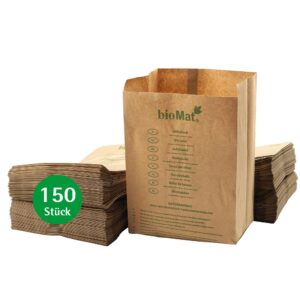 bioMat Kompostierbare 10l Papiertüten für Biomüll, Nassfest, Ideal für Jäger und Fischer, 150 Stück, Keilboden