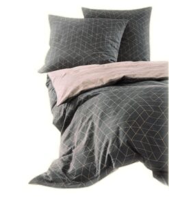 Irisette Biber Bettwäsche-Set - Geometrisches Muster für Erwachsene - 135x200 cm - 2teilig - Grau und Rosa - 80x80 cm Ki