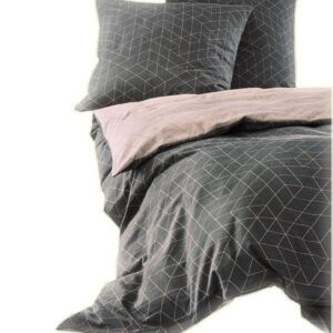 Irisette Biber Bettwäsche-Set - Geometrisches Muster für Erwachsene - 135x200 cm - 2teilig - Grau und Rosa - 80x80 cm Ki